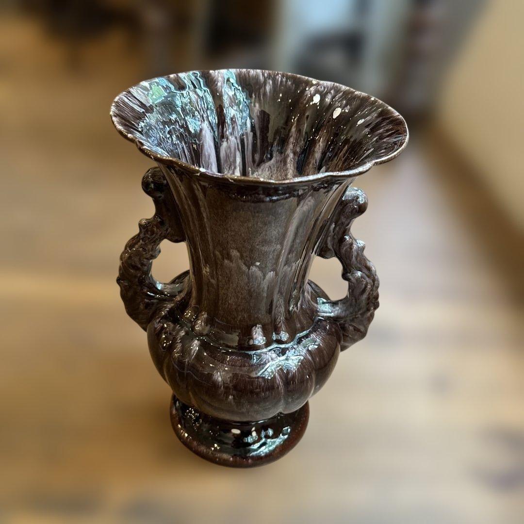 茶色の陶器製花瓶　イギリスアンティーク