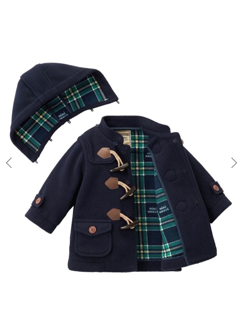 ミキハウス フリースダッフルコート ネイビー フード付き 90