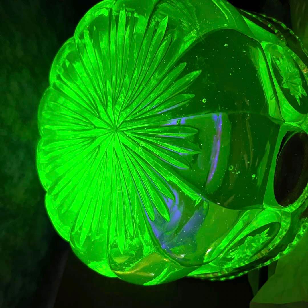 骨董　時代プレス　ラスター彩釉薬　ギザフチ　大鉢　菓子器　ウランガラス