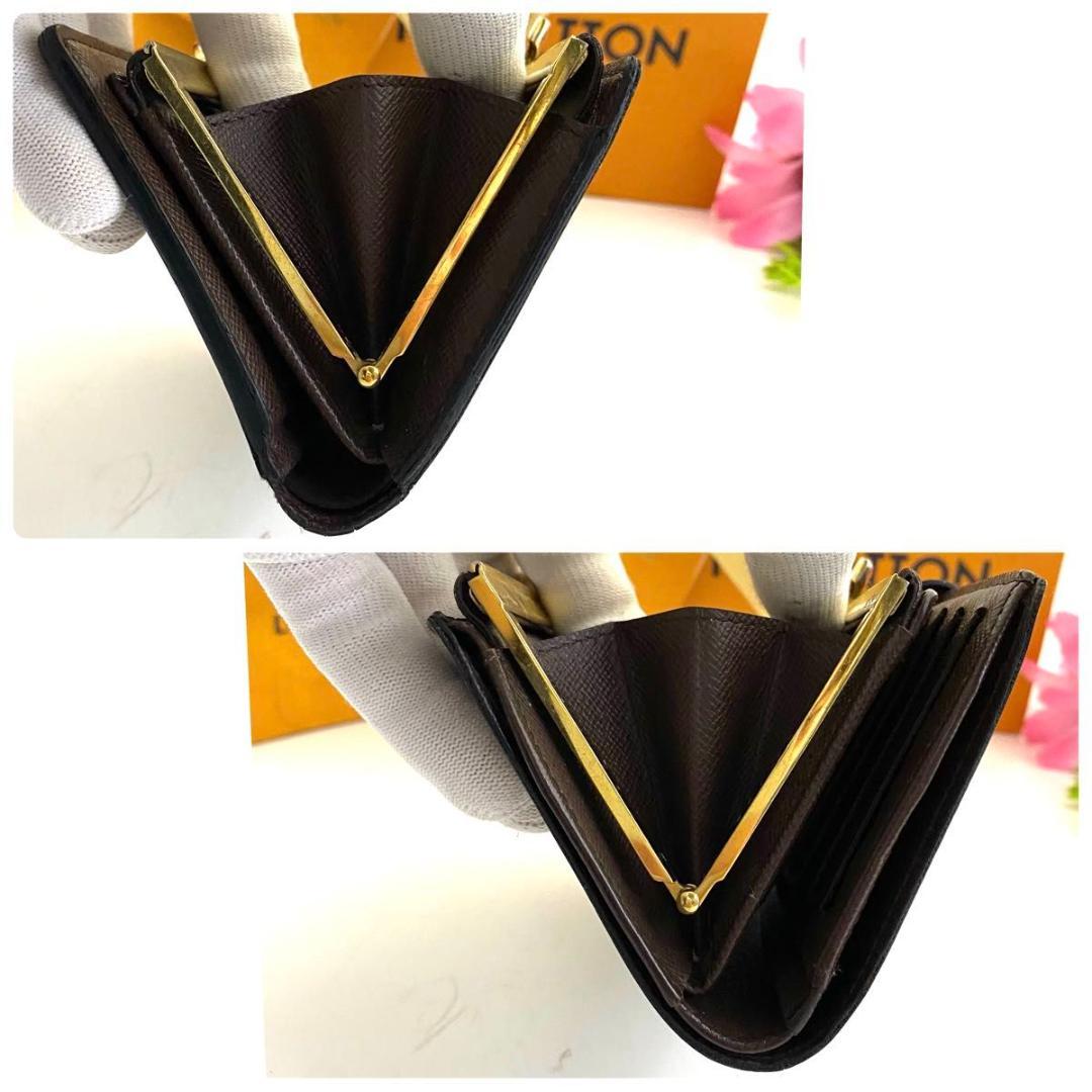 ルイ ヴィトン◎ヴィエノワ ダミエ エベヌ がま口 二つ折り コンパクト 茶色