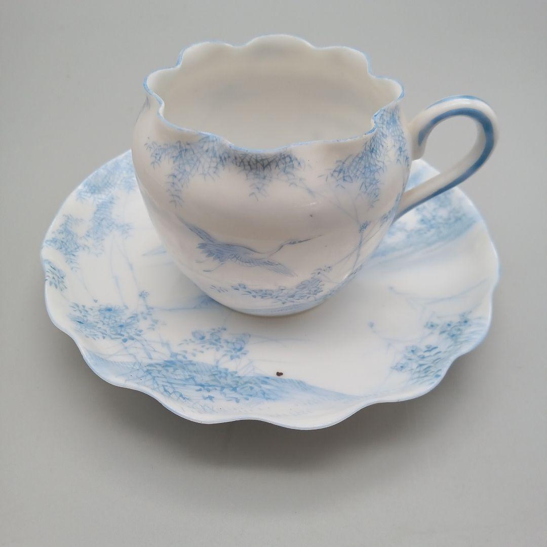 明治期　横浜焼 　井村彦次郎　波型 カップ＆ソーサー　エッグシェル 里帰り