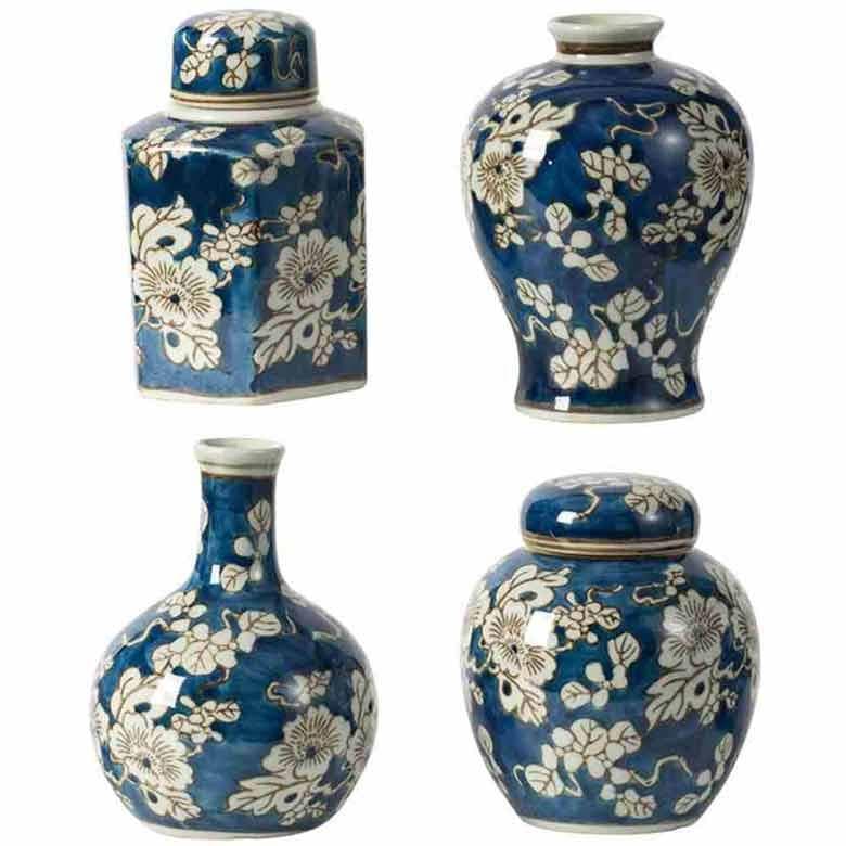 フラワーベース 4個セット シノワズリ 陶器 おしゃれ 置物 花瓶 エレガント