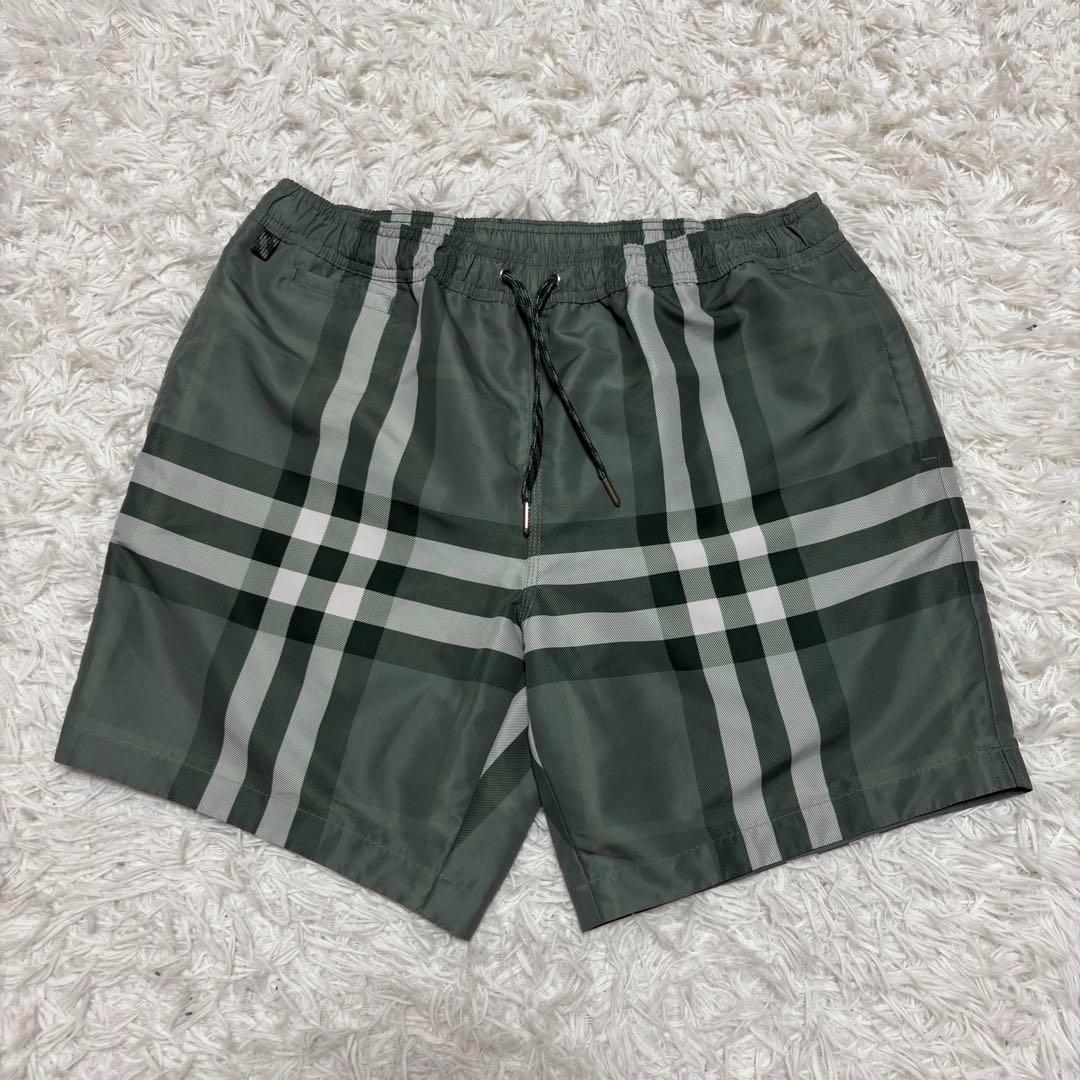美品　BURBERRY メガチェック柄スイムショーツ 総柄水着　グリーン　M