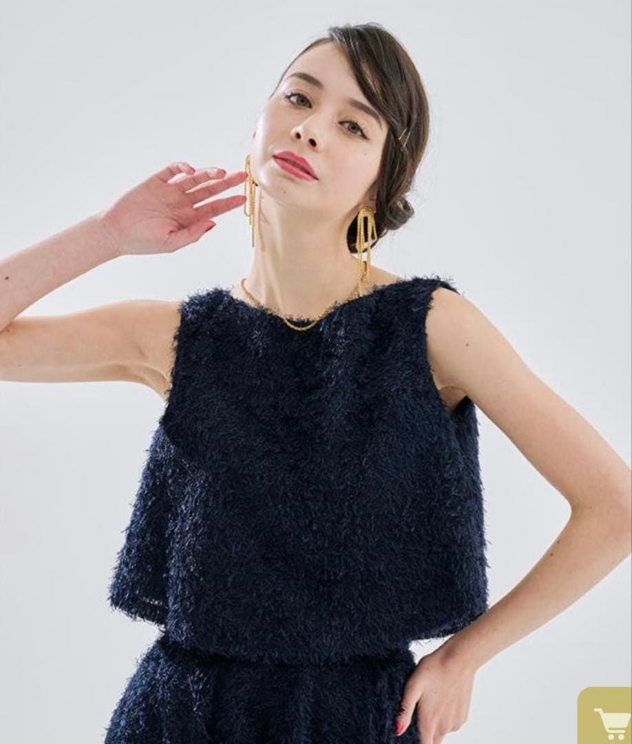 jenne ジェンヌ　ラグジュアリーシャギートップス　ネイビー　L