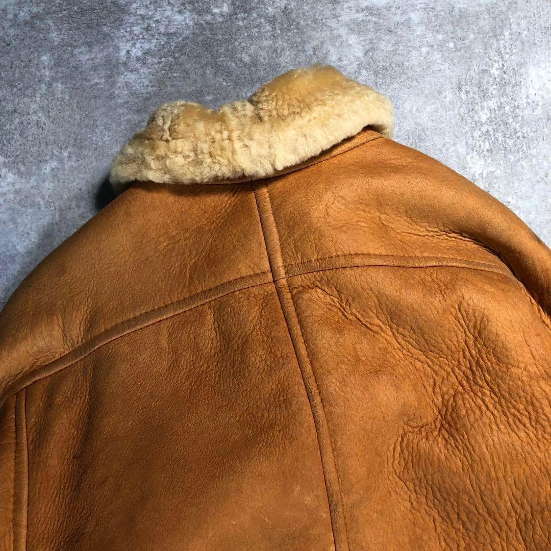 90s ムートンコート　本革　ボア　ウルグアイ製【L相当】レザーコート ブラウン