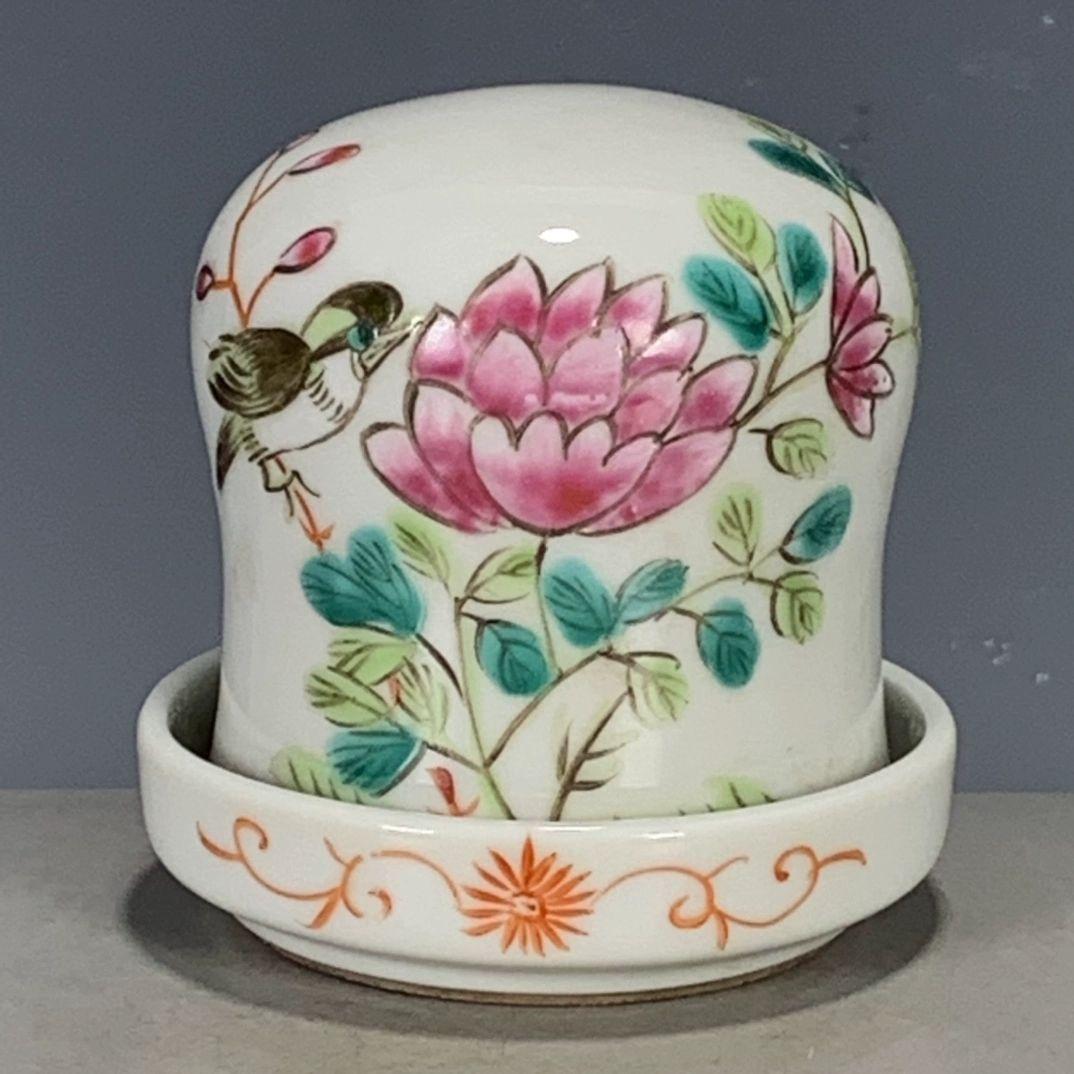 パステル花卉花鳥蓋猪口サイコロ猪口  景徳鎮 陶磁器 装飾品 現代工芸品 置物