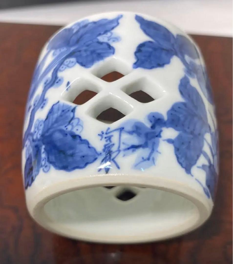 【茶道具】上野良樹造　ガラス蓋置　陶象造　花鳥画蓋置セット