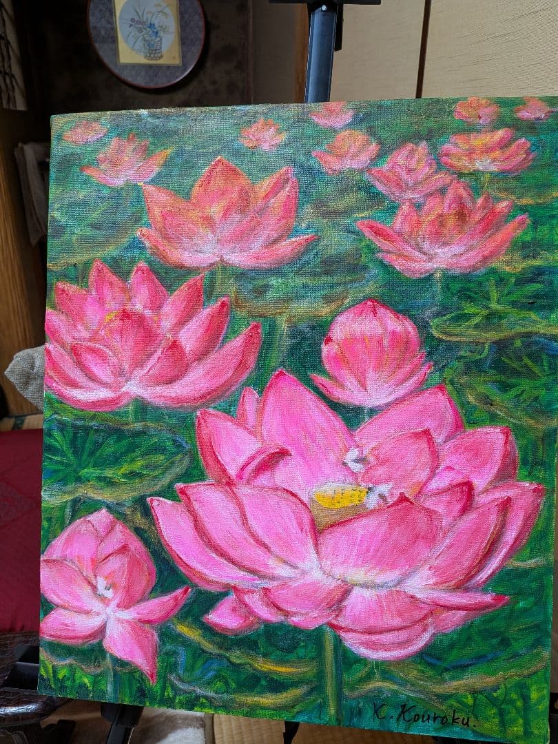 上野の蓮の油絵