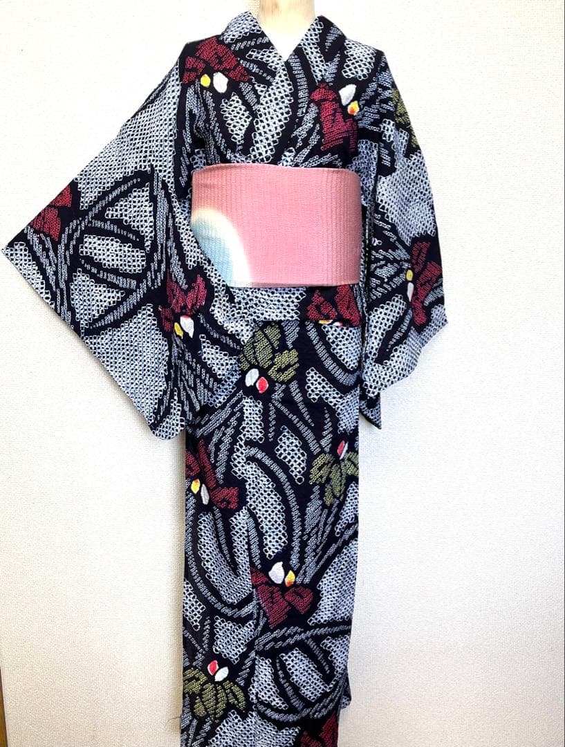有松鳴海絞り　浴衣　あやめ　159cm　（208）
