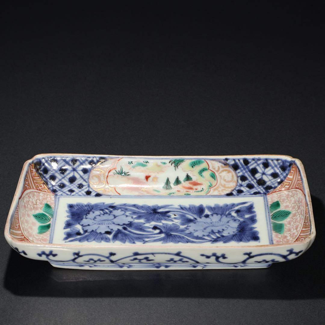 伊万里金襴手　花文長皿　骨董　古伊万里　R0229w3ダB