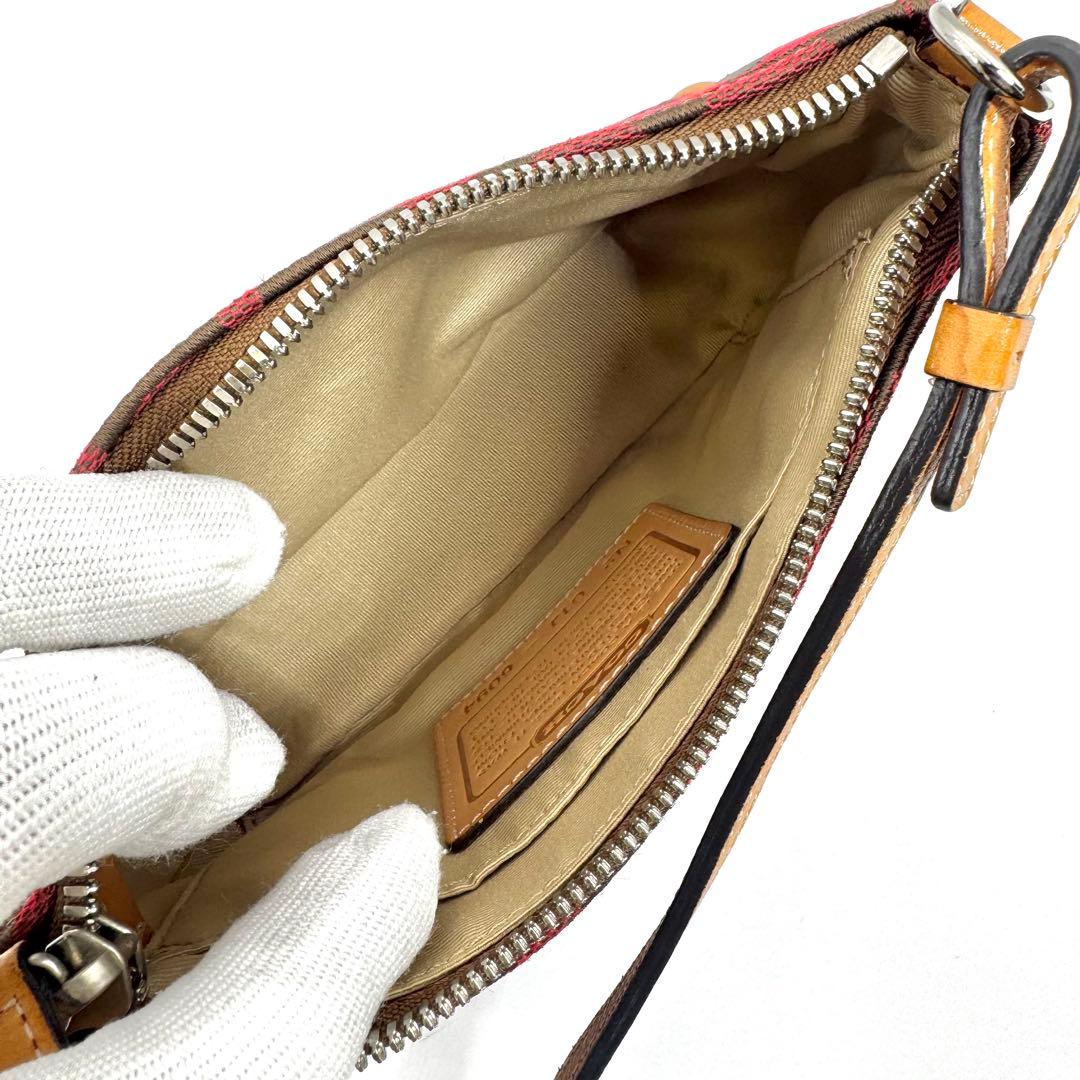 ✨美品✨COACH アクセサリーポーチ ミニバッグ キャンバス レザー レッド