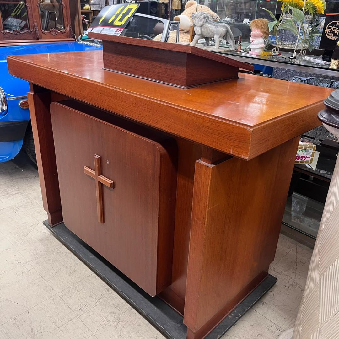 K◆ 中古 講壇 教会家具 教会用品 説教台 講演台 講義台 宗教 木製