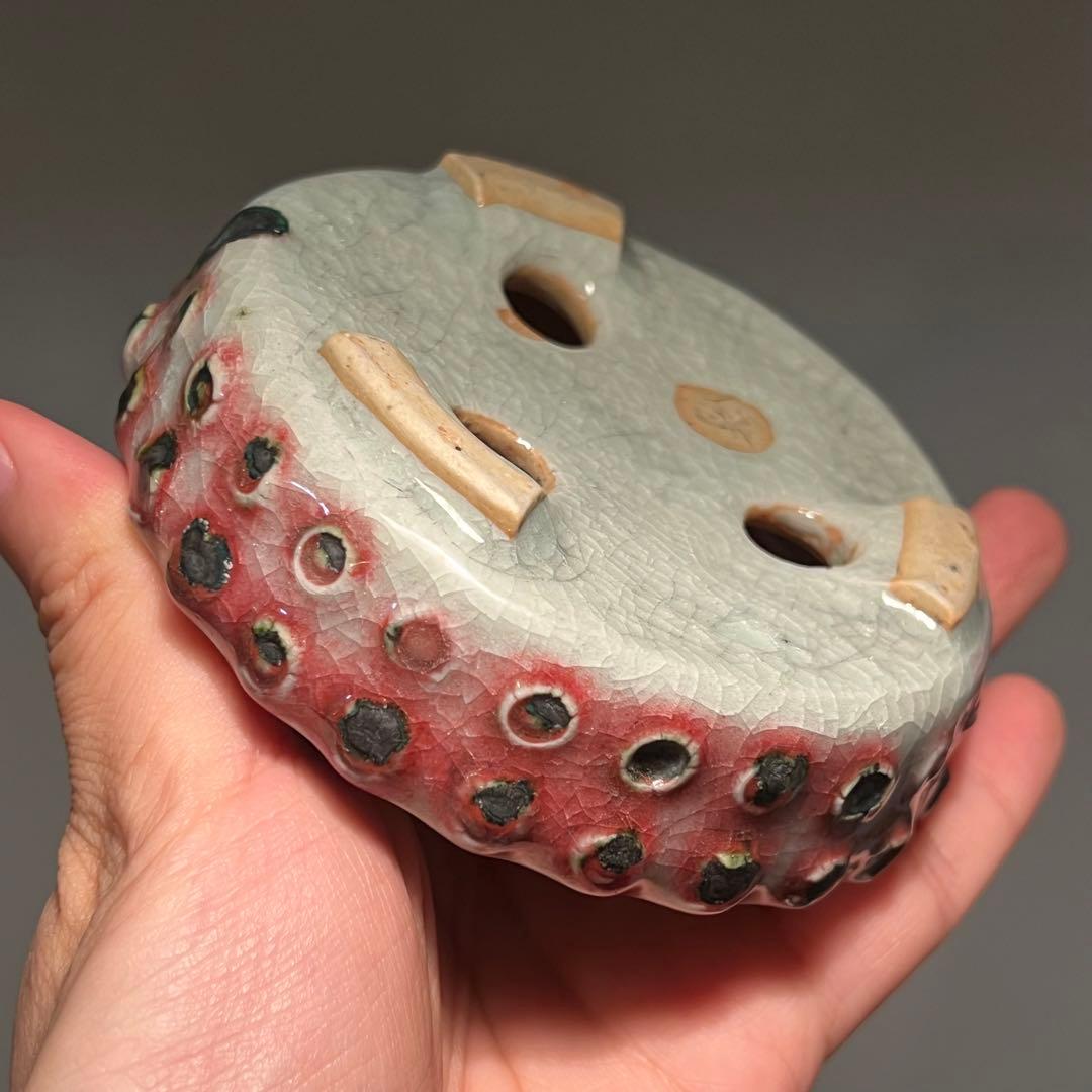 761.今岡町直 辰砂鼓釘丸鉢 盆栽鉢 植木鉢 10.6*3.2cm