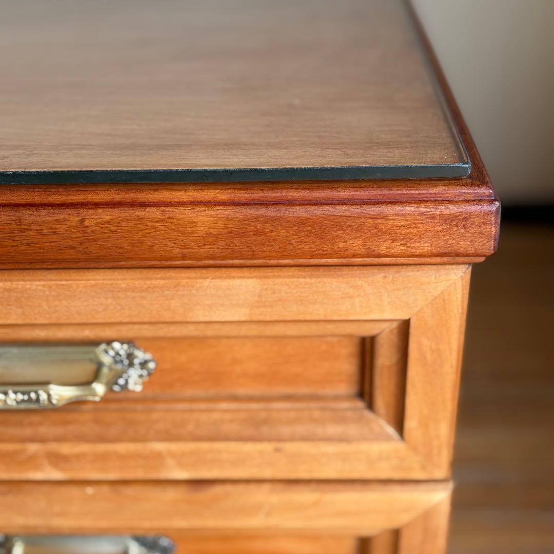 特注品【無垢材×ガラス天板】和モダン デスク ローテーブル 5杯 柿渋×蜜蝋