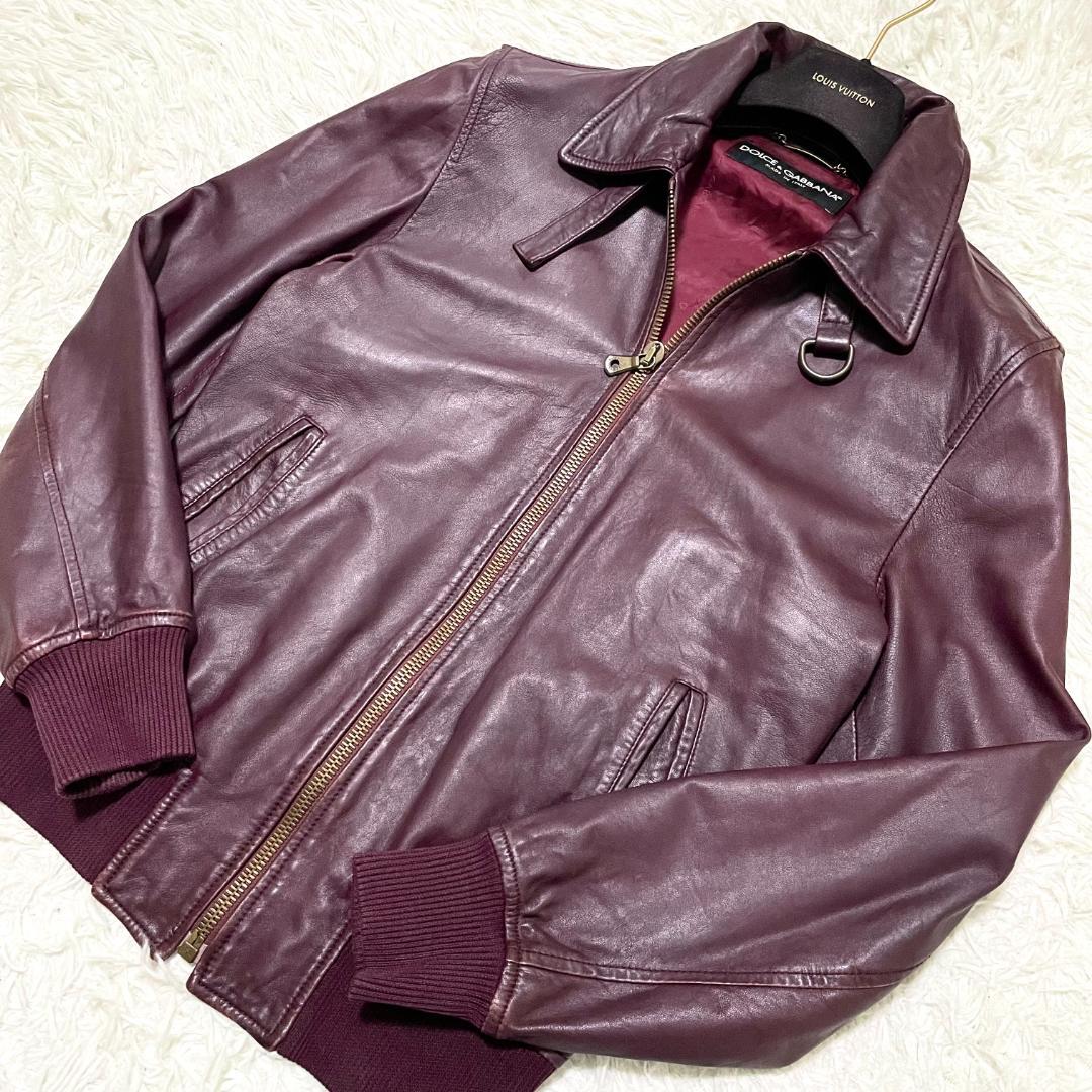 美品 ドルチェ&ガッバーナ ラムレザージャケット ワインレッド 46/M-L