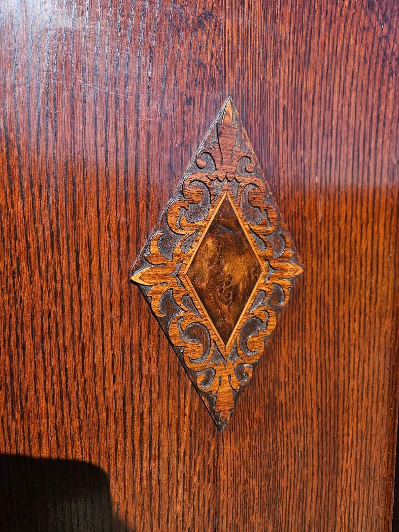 英国アンティーク 古いワードローブ 洋服箪笥 木製 無垢 ミラー 引出し付き