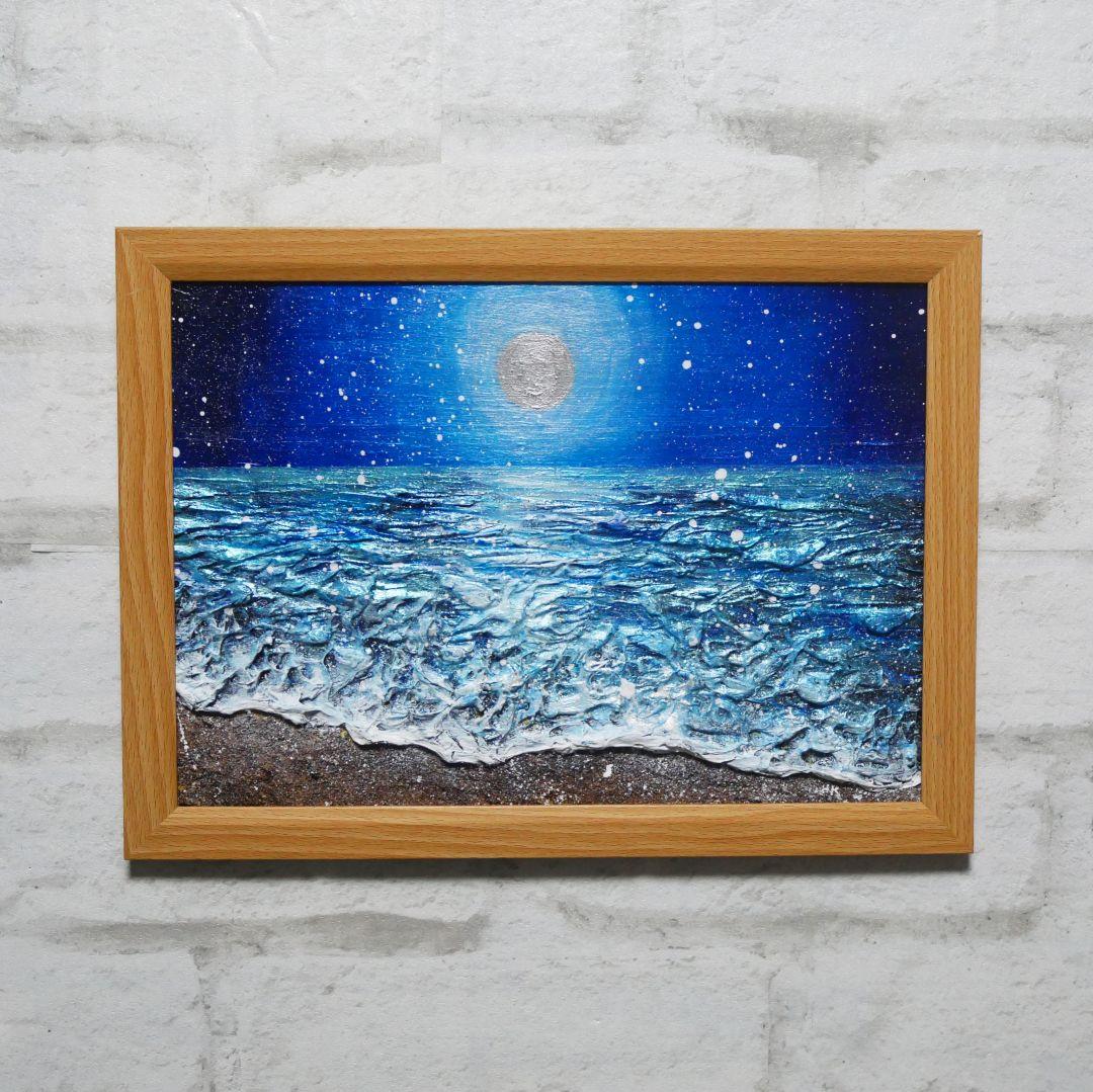 油絵 油彩 油彩画 絵 絵画【海雪の満月】