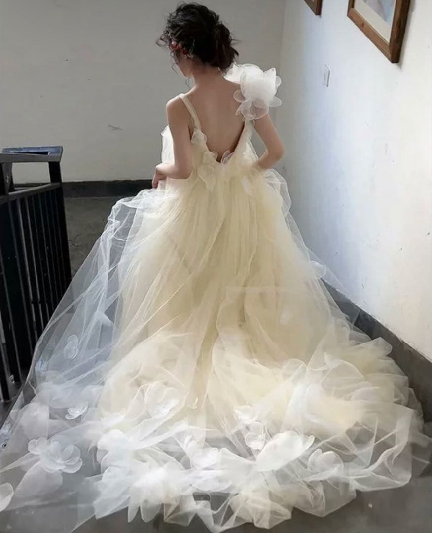 【♩】前撮りドレス フラワーレース ウェディングドレス