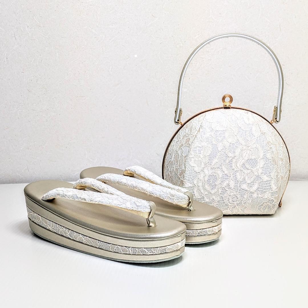 和装 草履バッグセット レース 白 金 ゴールド ホワイト フリーサイズ u88