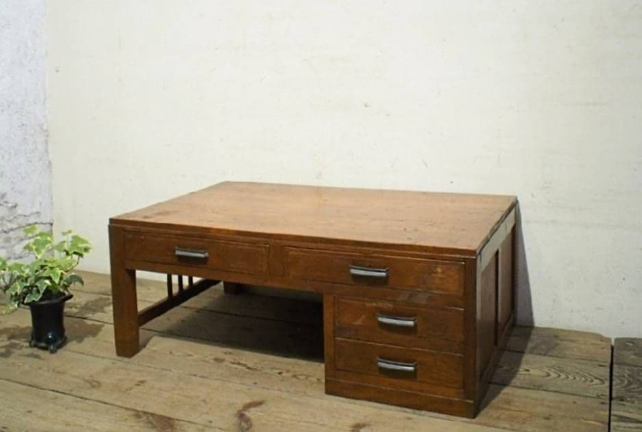 1044 ビンテージ　ロータイプの片袖机　ローテーブル　展示台　収納棚　レトロ