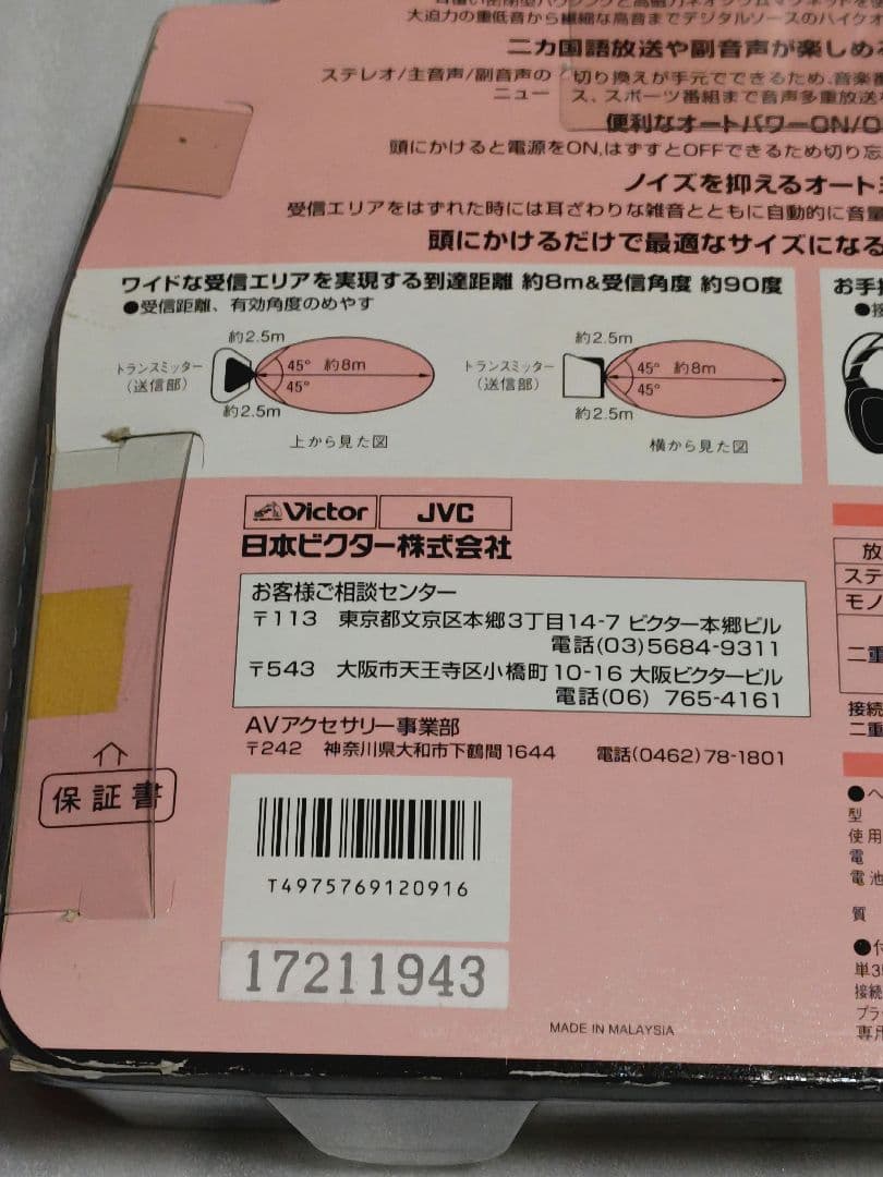 Victor ビクター　赤外線コードレス　ステレオヘッドホン　システム　ブラック
