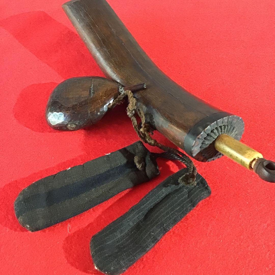 火縄銃　煙硝入　口薬入　玉袋2種　江戸期　マタギ民族資料