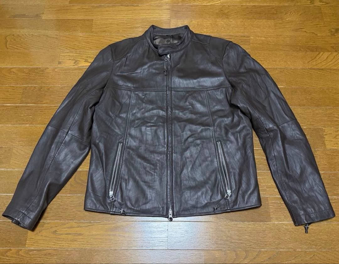 【美品】Uniqlo 羊革 ラムレザー シングルライダース ダブルジップ XL