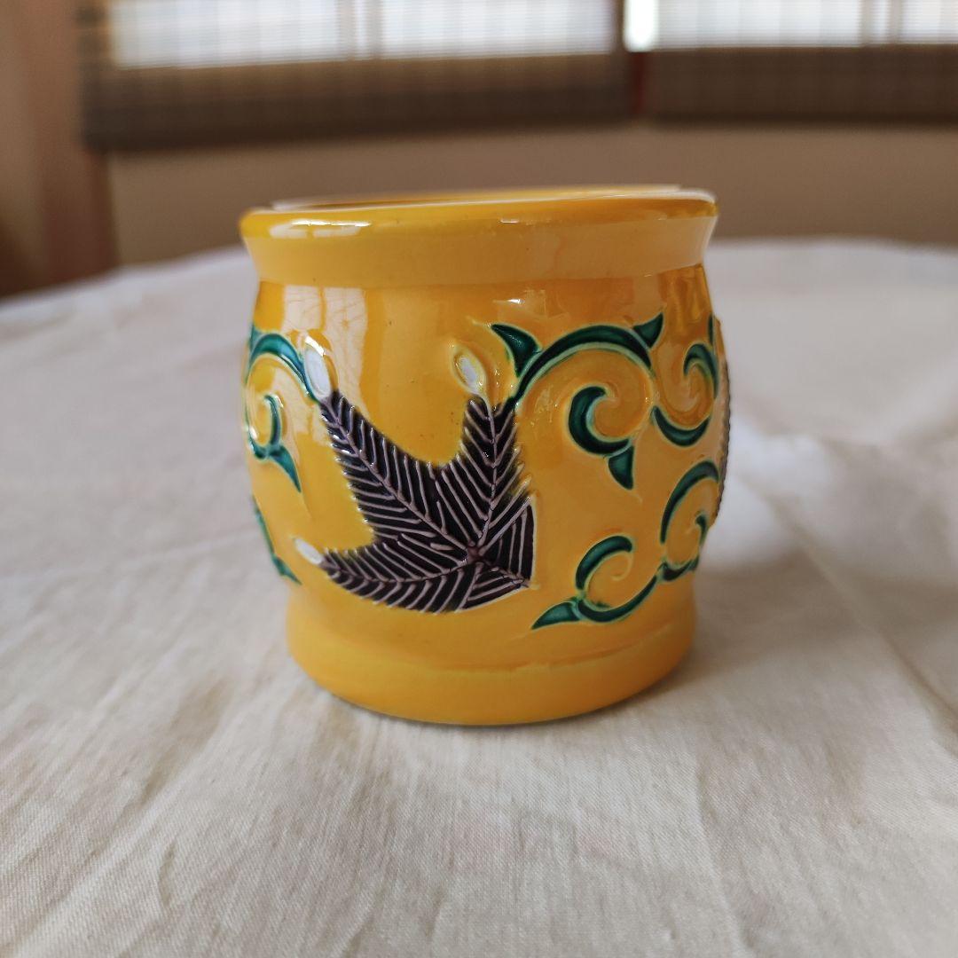 茶道具◆黄交趾松唐草文皆具◆赤澤露石造