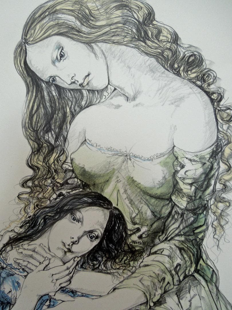 真作　130万円　君代コレクション　藤田嗣治　母と娘　直筆サイン　ブイッソン証明