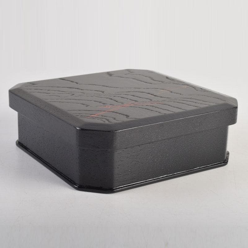 和食器　黒漆　松葉蒔絵　柿合　折曲重箱　5点　C　8625A