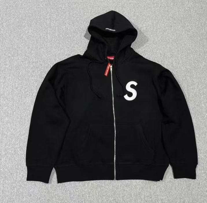 ブラック ダブルフード ジップアップパーカー M