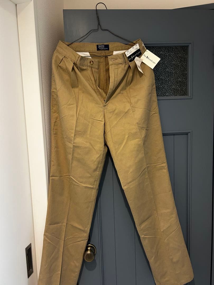デッドストック　90s ポロ　ラルフローレン　ツータック　チノ　ベージュ