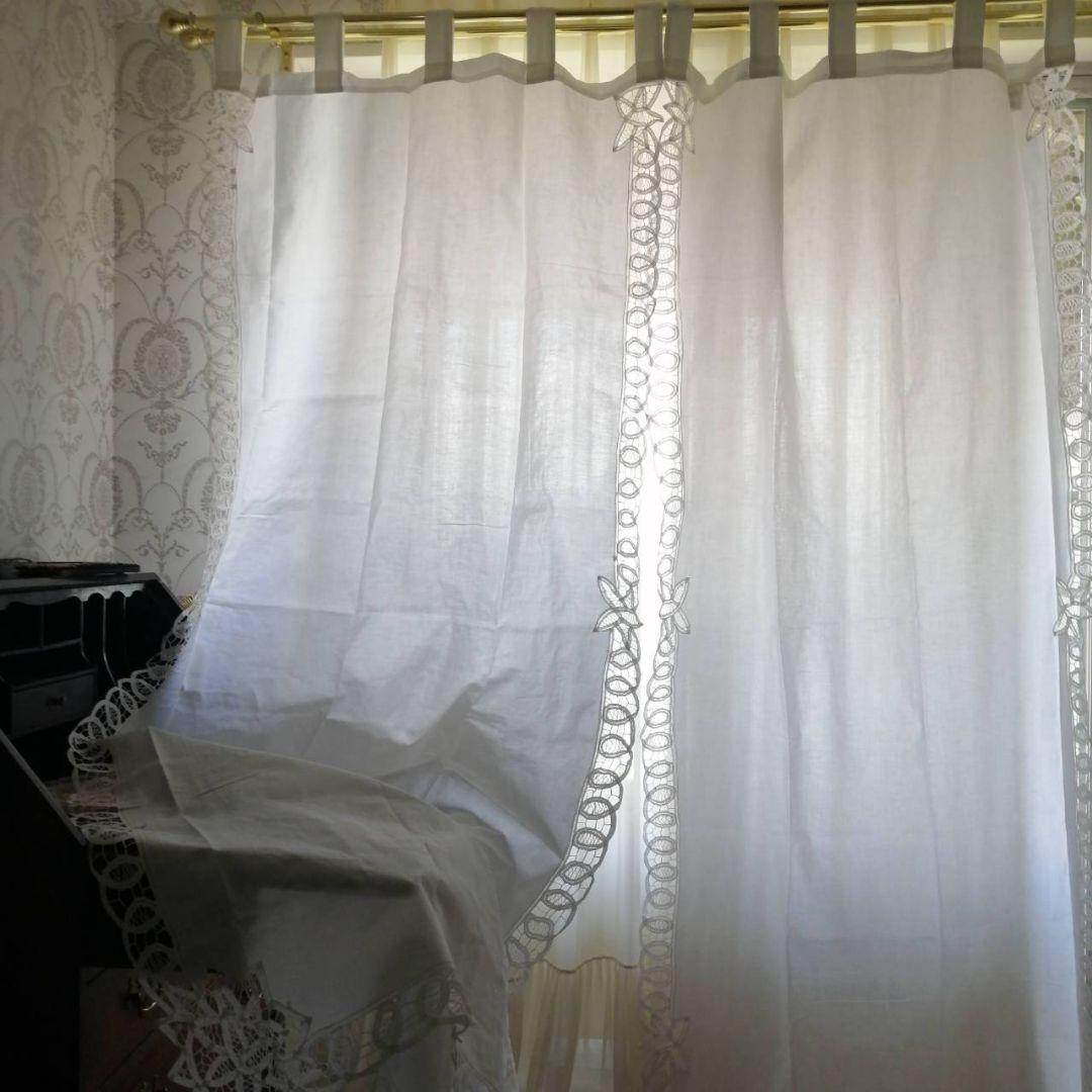 イギリスVintage　バテンレース　タブカーテン　コットン　２枚セット　バラ可