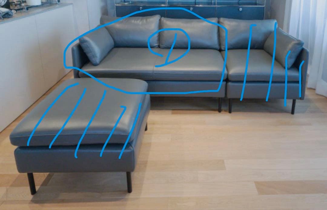 ①ACTUS TRANS ソファー グレー レザー オットマン付き