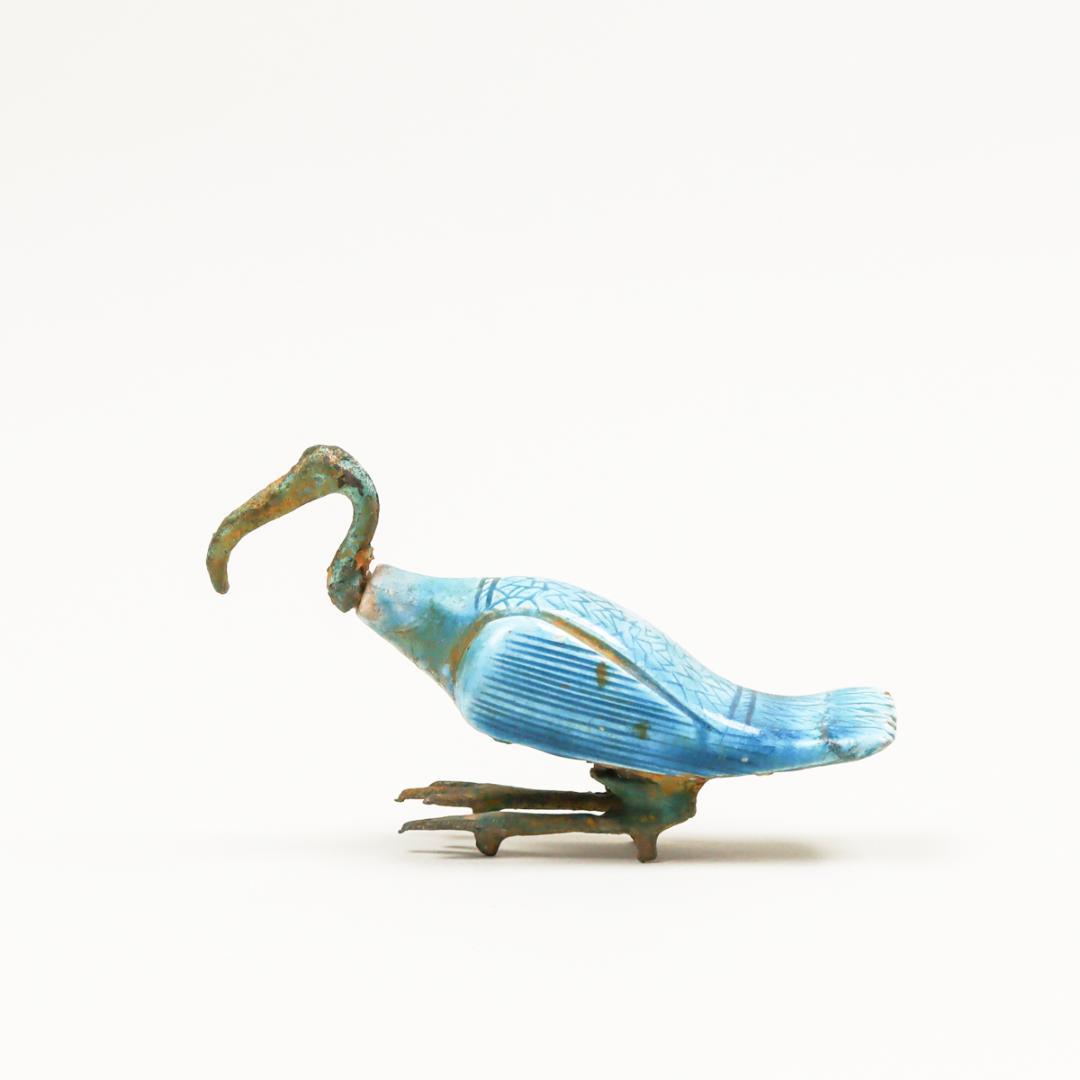 エジプト トキ アミュレット 銅と陶器 置物