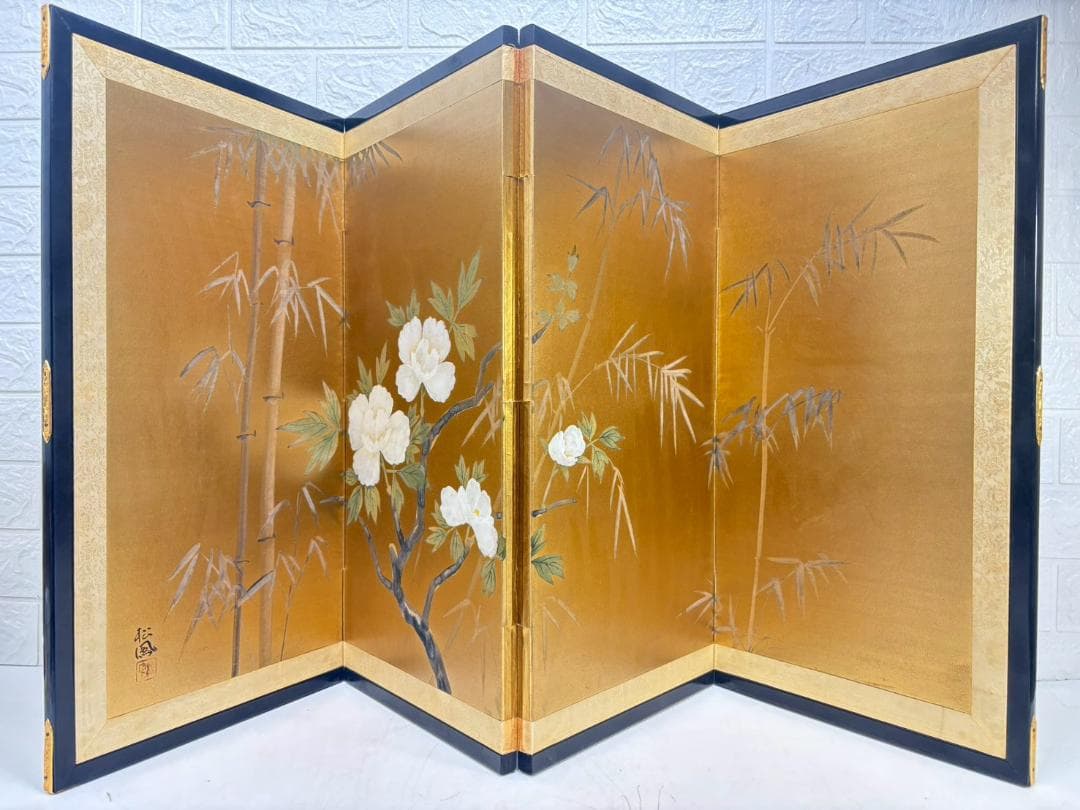 11-11-1 屏風 びょうぶ 牡丹 ぼたん 松風 金 折り畳み 和風 アート