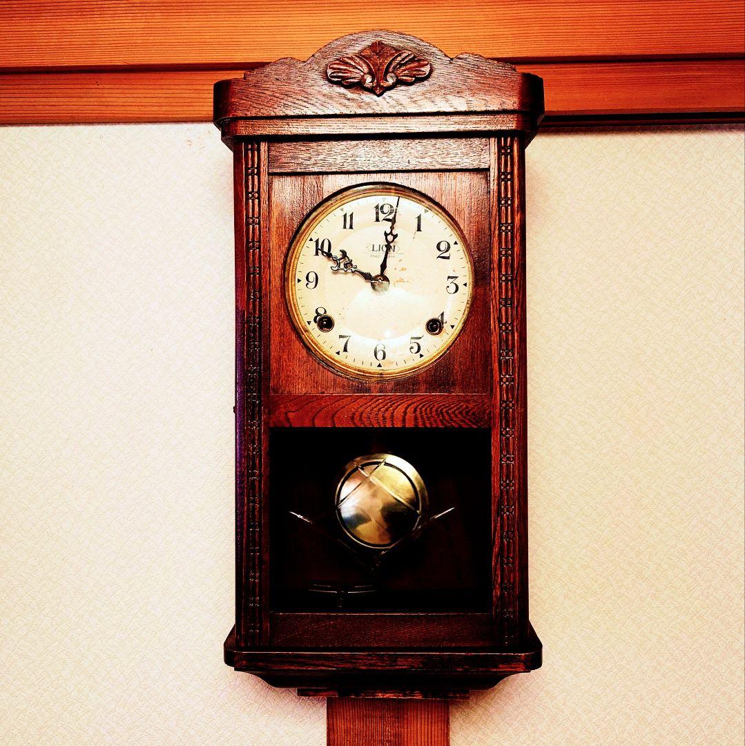 〈完動・美品〉MEIKOSHA時計　LION印 宮型ゼンマイ振り子時計　古時計