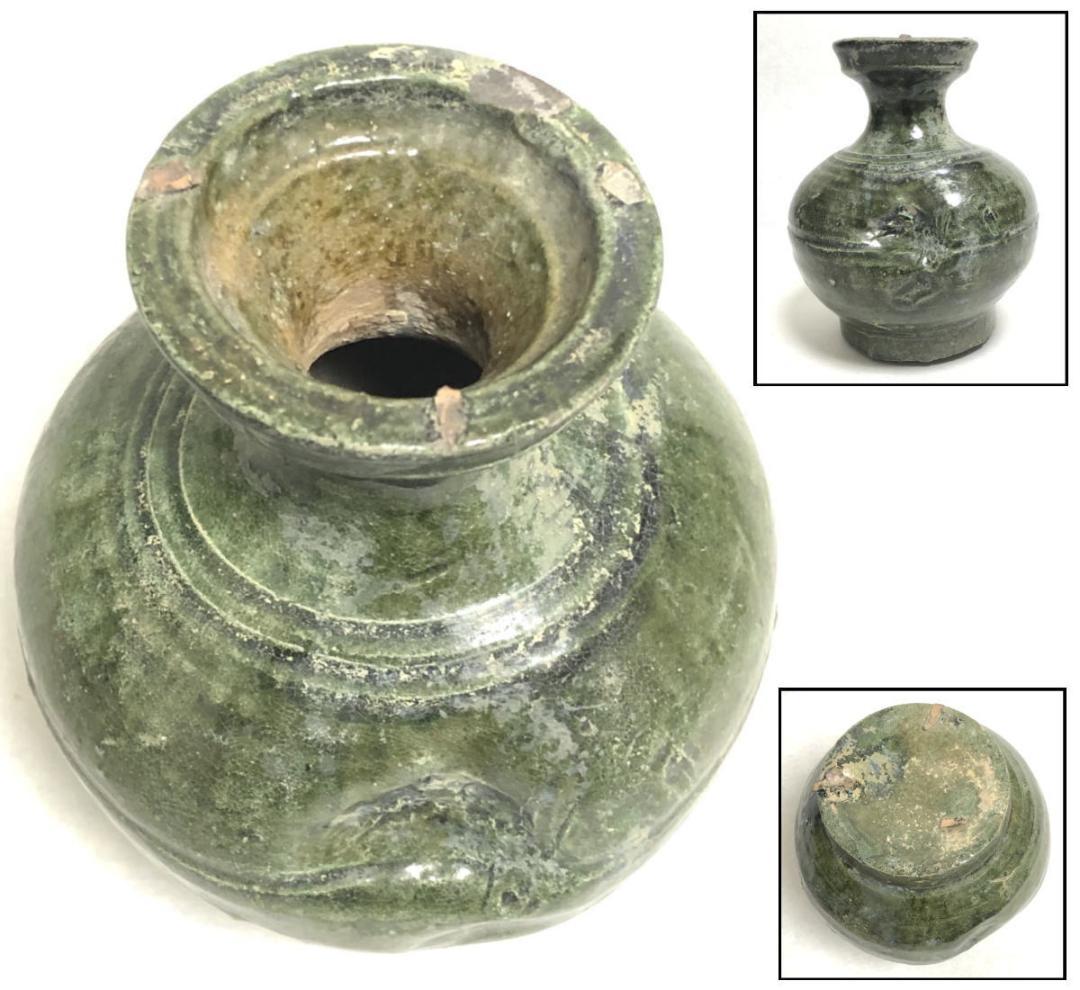 中国・後漢時代 1世紀 漢緑釉 緑釉壷 伝世品焼物 保証 ウブ品 WWTT205