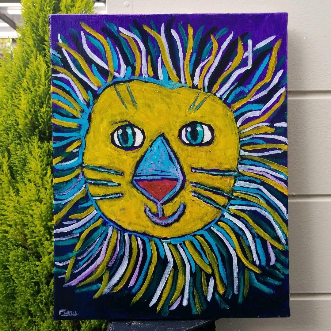 キャンバス油絵　専用　カラフルなたてがみの かわいいライオン