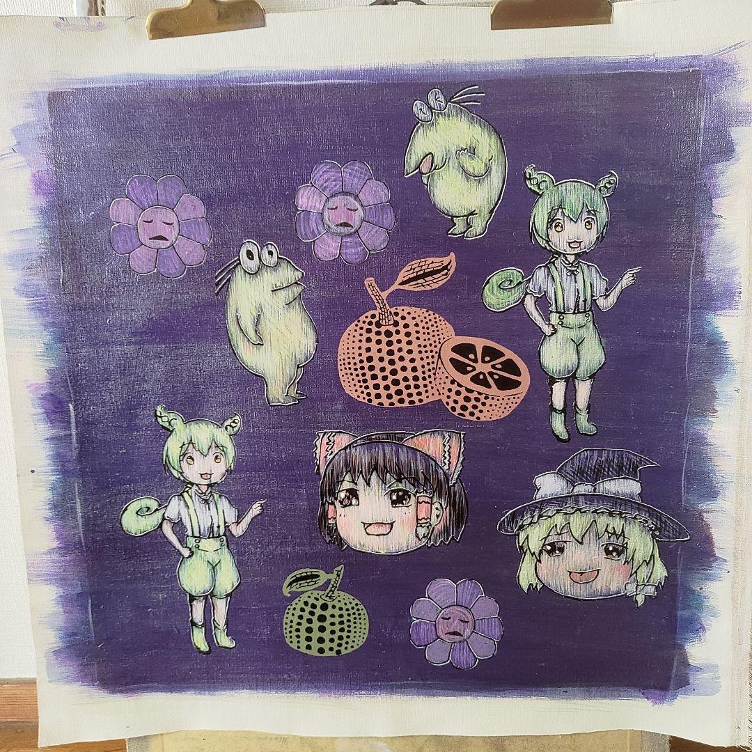 内山田画廊　s6号　現代アート　アクリル画 キャラクターイラスト 50cm