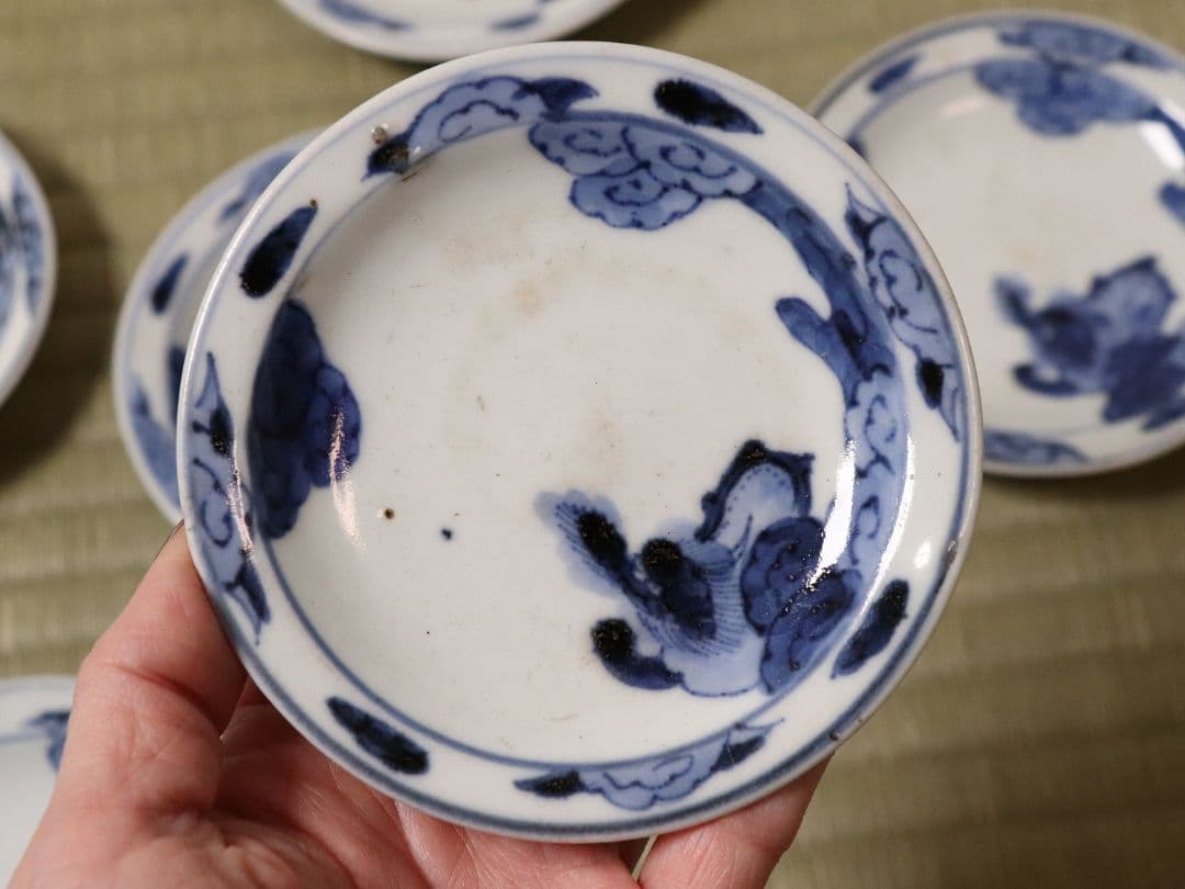 古伊万里 雲龍 染付 醤油皿 五客 約10cm 手塩 小皿 陶芸【MA476】