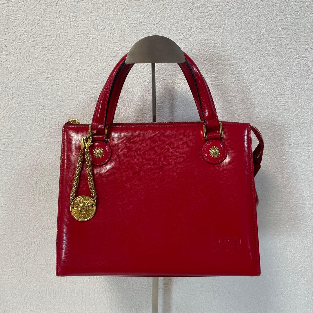 ジャンニヴェルサーチ ハンドバッグ 赤 レザー チャーム付