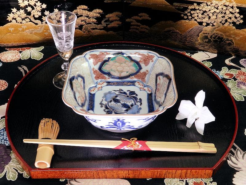 古伊万里　金襴手　獅子に牡丹の図　四方角向付　E990AS-CSb