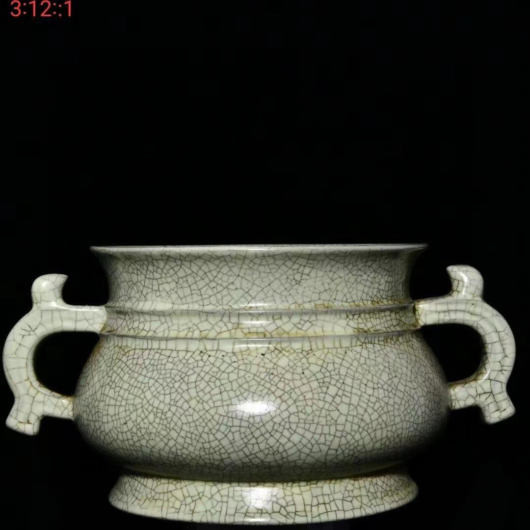 中国古美術・旧蔵の陶磁器双耳炉・12x25・茶道具・案頭・置物・文房具・香道具