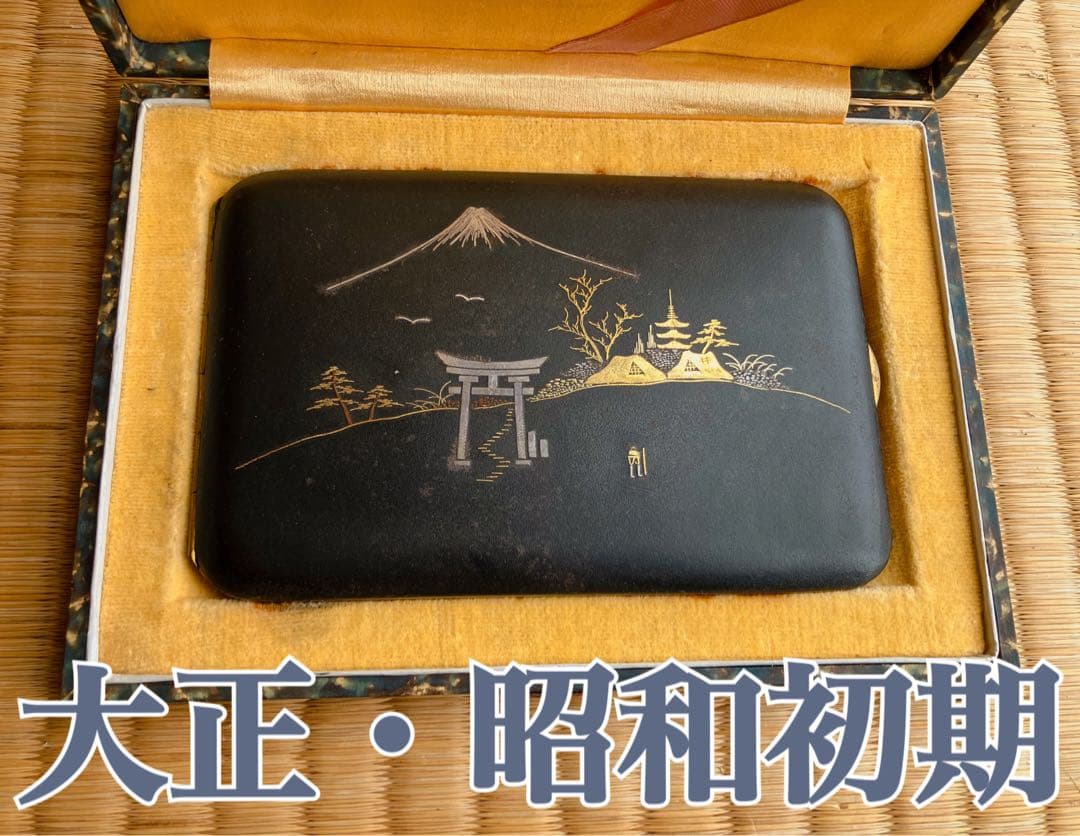 【希少】大正・昭和初期　象嵌シガレットケース　箱付き