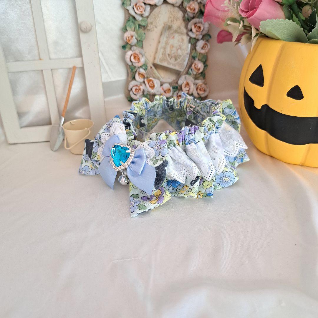 幅広シュシュ、ハロウィン限定、スイートロリータ(ブルー)わんちゃん猫ちゃん用