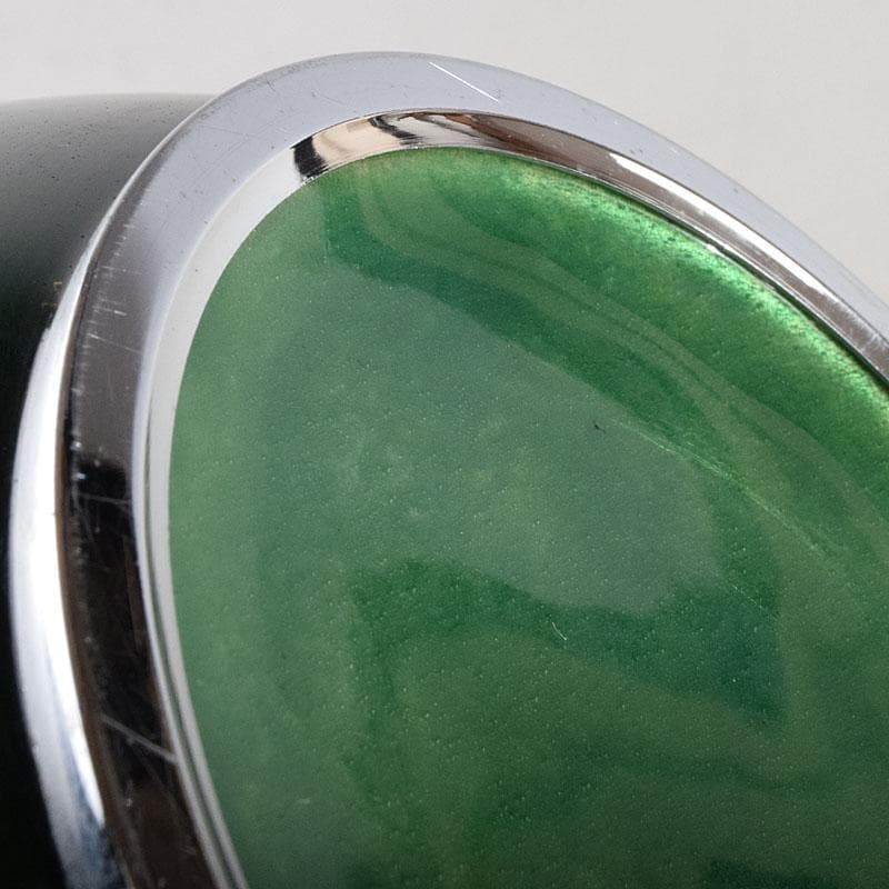 七宝焼　相互七宝謹製　緑透釉　松文　花瓶　唐木台付　共箱　M　R9393H