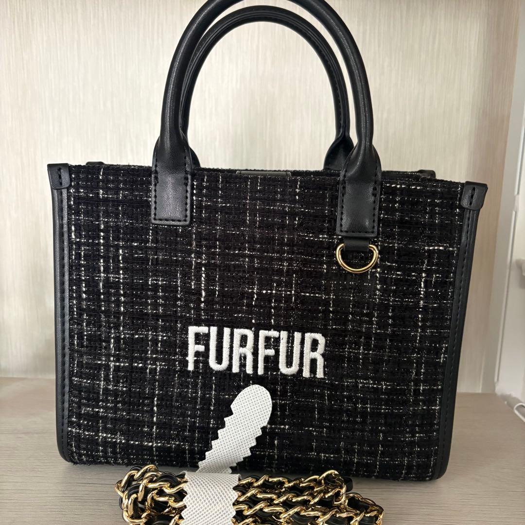 FURFUR ツイードロゴショルダーバッグ ブラック