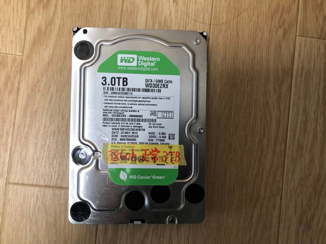 3.5インチ 3TB HDD WD_G使用時間 3860h 健康状態 正常