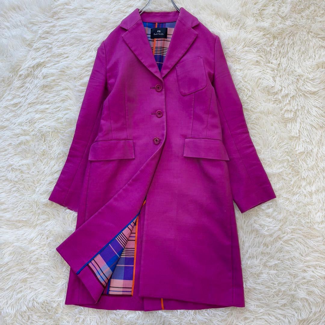 PS PaulSmith✨チェスターコート　裏地チェック　ロング丈　ピンク　現行